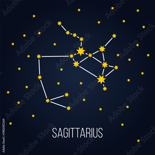 sagittarius zodiac constellation sign, astrology vector symbol on dark blue background