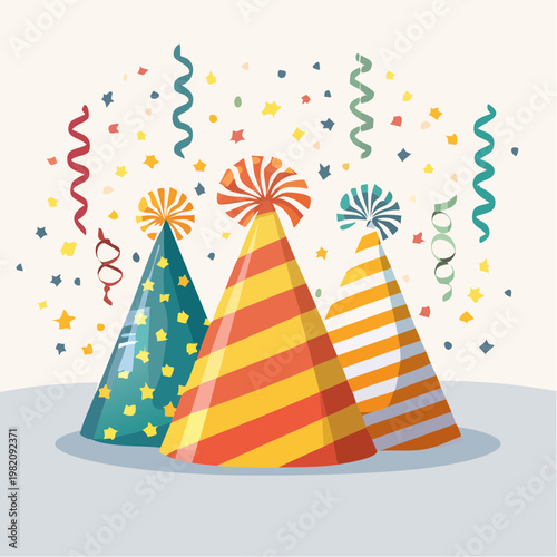 Party hats and confetti celebrate joyful festive occasion indoors