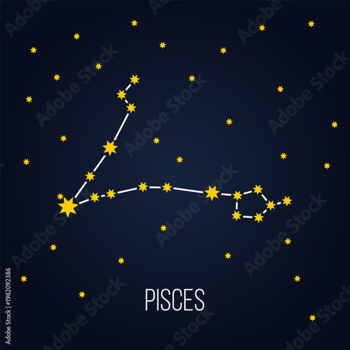 pisces zodiac constellation sign, astrology vector symbol on dark blue background