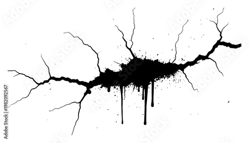 Central ink splash with radiating surface cracks in grunge style