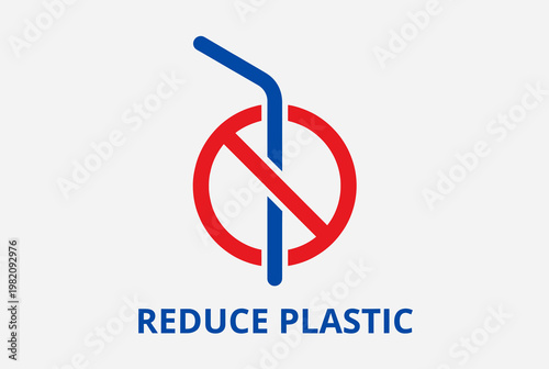 No Plastic Straw Ban Reduce Pollution Eco Awareness Symbol Illustration