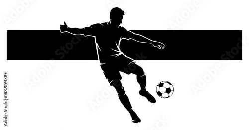 Soccer player kicking ball during game in silhouette style