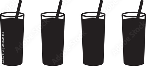 Black and white plastic bottles and a disposable soda cup with a straw and ice are isolated as a cold beverage container illustration