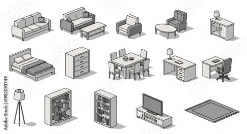 Isometric Furniture Collection Vector Art.