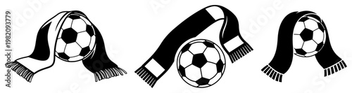 Soccer ball with fan scarves as football supporter equipment in graphic style