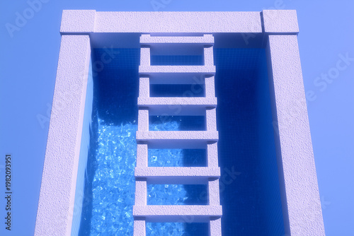 プールとラダーの3Dイラスト ミニマルな夏の休日