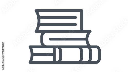 Minimalist black line art vector icon illustration of a stack of three books, representing education, library, learning, and reading, isolated on a white background for graphic design.