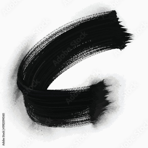 Artistic Black Ink Brush Stroke on White Background for Creative Designs