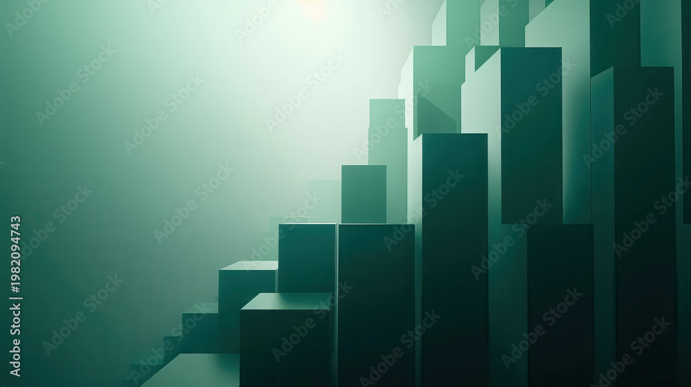 Obraz premium Shapes rise in a soft light creating a simple structure in a misty space