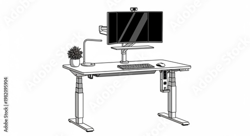 Monochrome Ergonomic Workspace Illustration
