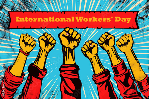 Poings levés avec texte en anglais 