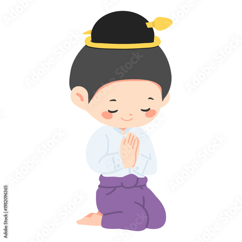 Thai Man Greeting In Traditional Dress With Wai Gesture