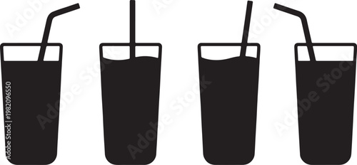 Isolated vector illustration of a glass bottle of red wine and cold water in a plastic container with a soda cup, juice straw, and coffee beverage on white