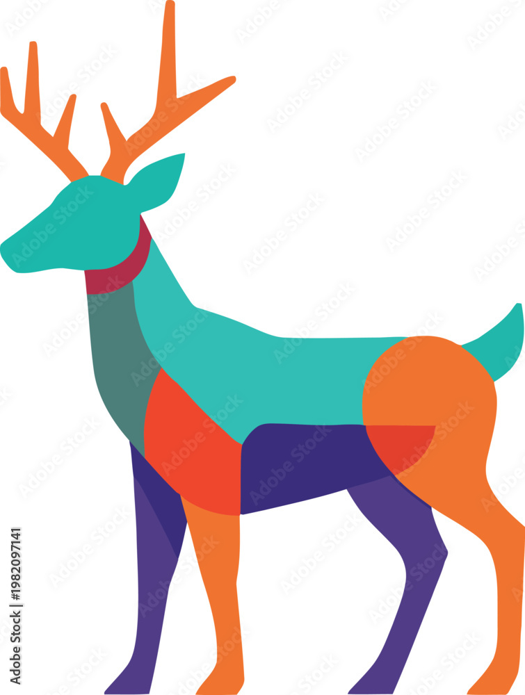 Obraz premium Geometric multicolored deer silhouette illustration on white background