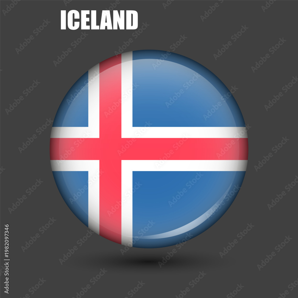 Obraz premium The national flag of Iceland is round.Vector.A round 3d flag icon with high detail.A spherical illustration of the flag.
