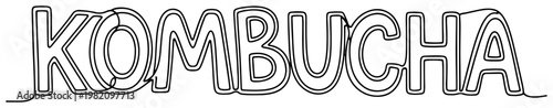 Kombucha lettering word art in minimalist continuous line drawing style
