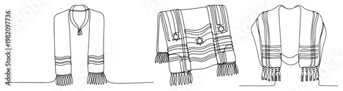Fotografía Jewish tallit prayer shawl with Star of David symbols continuous line art style