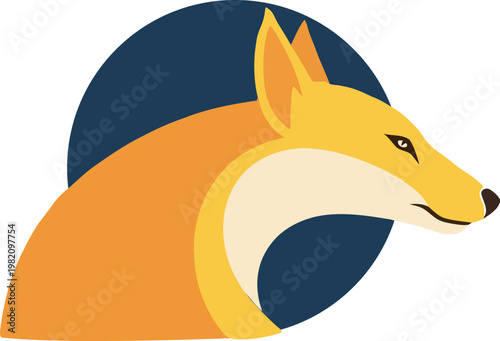 Flat geometric fox head logo illustration in orange and blue on white background