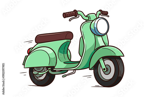 Vintage Style Green Motor Scooter Transportation Vector Illustration, Classic Moped Vehicle for City Travel and Urban Lifestyle Graphic Element