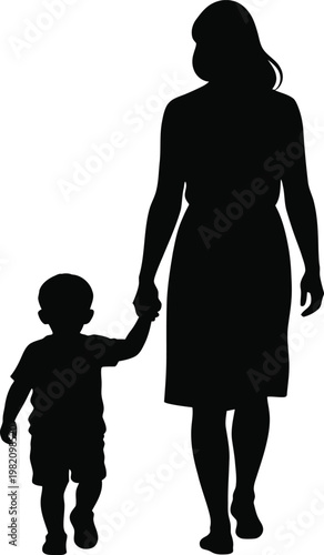 Silhouette of mother playing with child and pointing to the future
