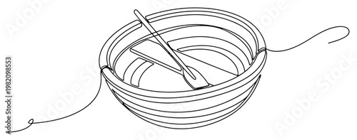 Small wooden coracle boat with oars in continuous line art style