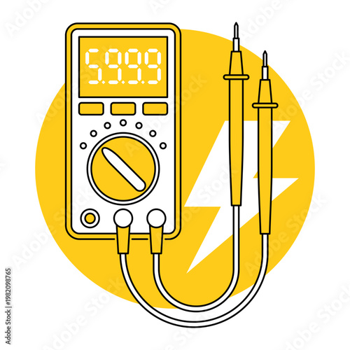 Multimeter monochrome icon in thin line with yellow fill 