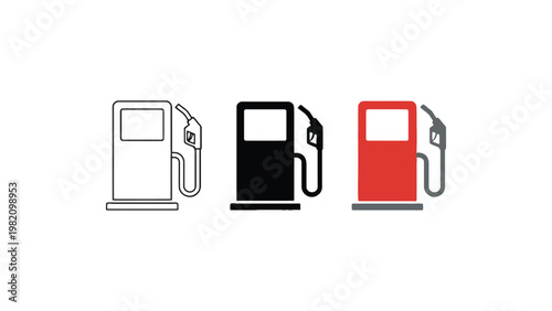Gas pump icons in different colors and styles for various uses