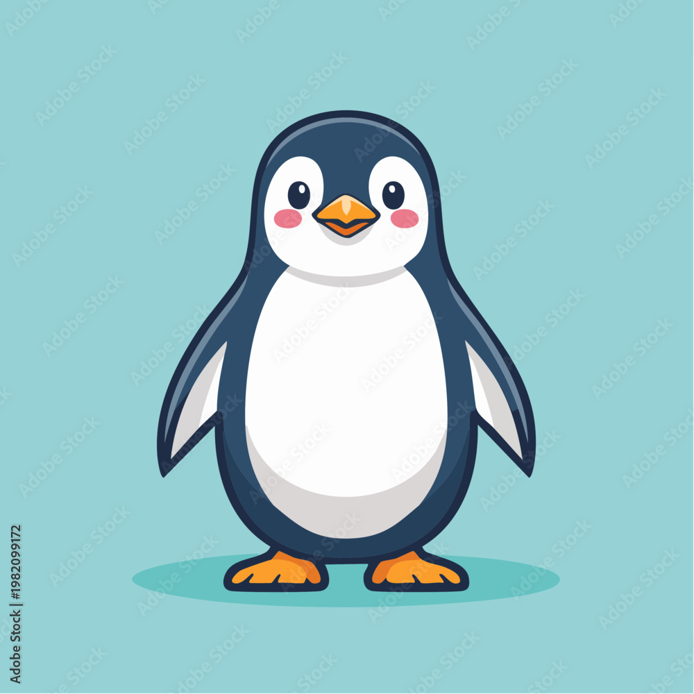 Fototapeta premium Cute cartoon penguin standing alone.