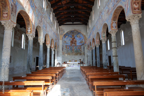 Interior of a medieval church in Sant'Angelo in Formis in the province of Caserta, Italy.
