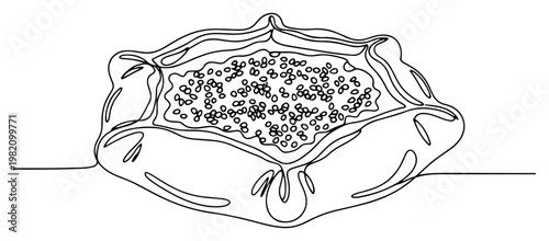 Karelian pasty or open savory pie with crimped edges in continuous line art style