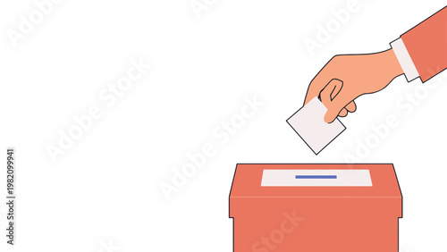Voting hand putting ballot into orange box illustration