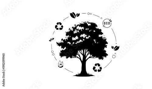 Eco friendly tree vector illustration with sustainability concept and green foliage isolated on white