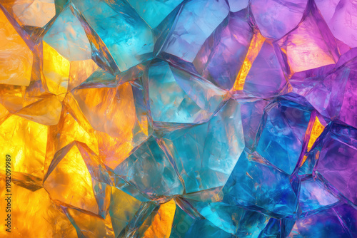 Colorful crystal wall with glowing reflections