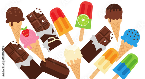 Assorted Ice Cream Cones and Chocolate Bars Collection