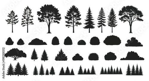 Diverse Tree and Bush Silhouettes Collection: Forest & Garden Elements