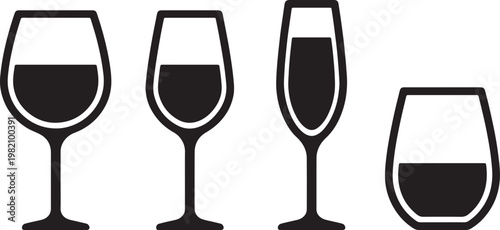 A gold vector illustration of a crystal champagne flute with bubbles and fizz isolated on a black background for a celebration toast or anniversary party beverage