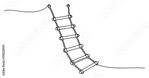 Tableau sur toile Rope ladder with wooden steps for climbing in minimalist continuous line art sty