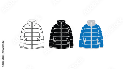 Jacket vector illustrations in black, white, and blue colors