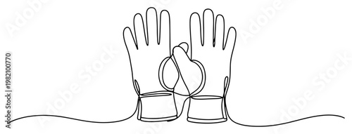 Work gloves pair for protection and gardening in continuous line art style