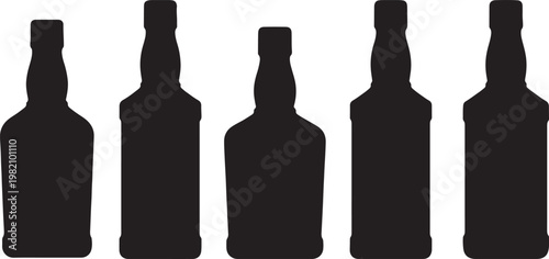 Isolated black silhouette of a red wine glass bottle and liquor beverage objects on a blank white background vector illustration
