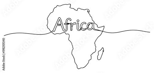 Foto Africa continent map silhouette with name lettering in minimalist continuous lin