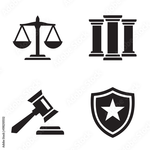 Law Firm and Legal Consulting Logo Set - Isolated Flat Vector Black Silhouette Graphic Resource