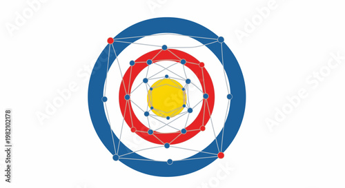 Digital target with abstract geometric network overlay, symbolizing data analysis, technology, precision, and interconnected systems.