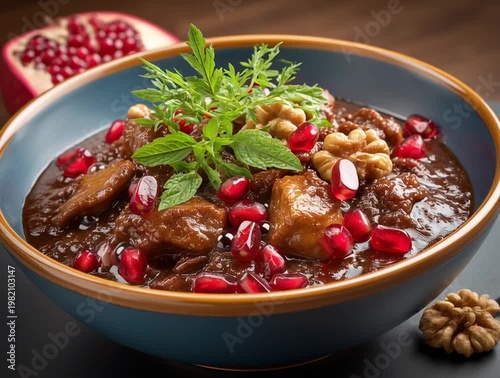 Fesenjan chicken stew with walnut and pomegranate