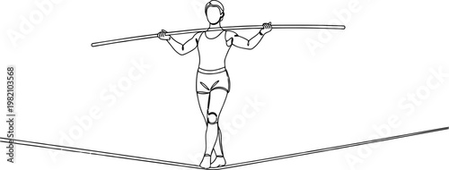 Continuous line drawing Tightrope walker balancing, minimalist line art, balancing act, circus performer