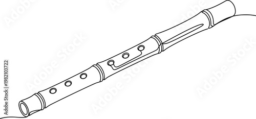 Continuous line drawing Vector flute, musical instrument, black line art, simple illustration, musical symbol