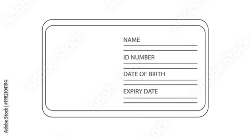 Blank ID Card Template with Name ID Number Date of Birth Expiry Date Fields on Isolated White Background