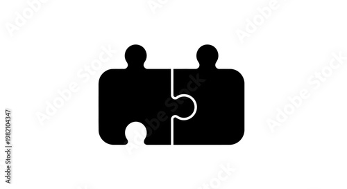 Two Black Interconnected Puzzle Pieces Symbolizing Solution, Partnership, and Teamwork on Isolated White Background