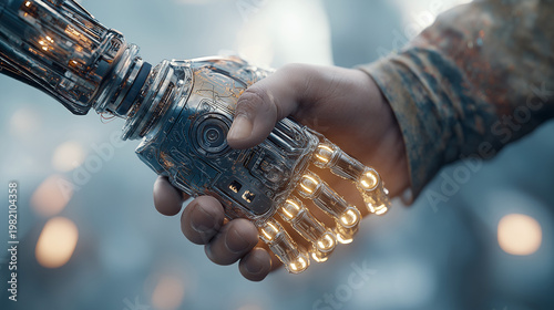 Human Hand Shaking Robotic AI Hand Business Partnership Trust