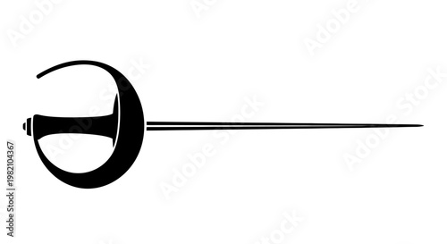 Black Silhouette of a Fencing Sword Representing Sport and Combat on Isolated White Background